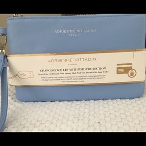 RDIF Thin light blue wallet w/phone charger pack